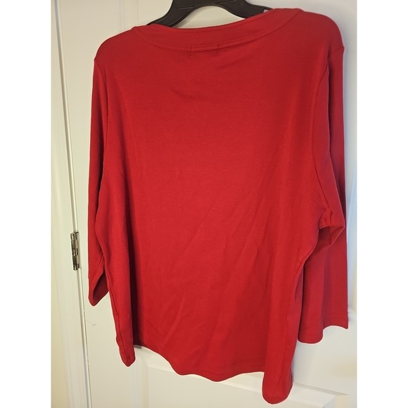 Rafaella Women's Red Blouse, Size 1x, 100% Cotton, 3/4 Sleeve - Picture 3 of 8
